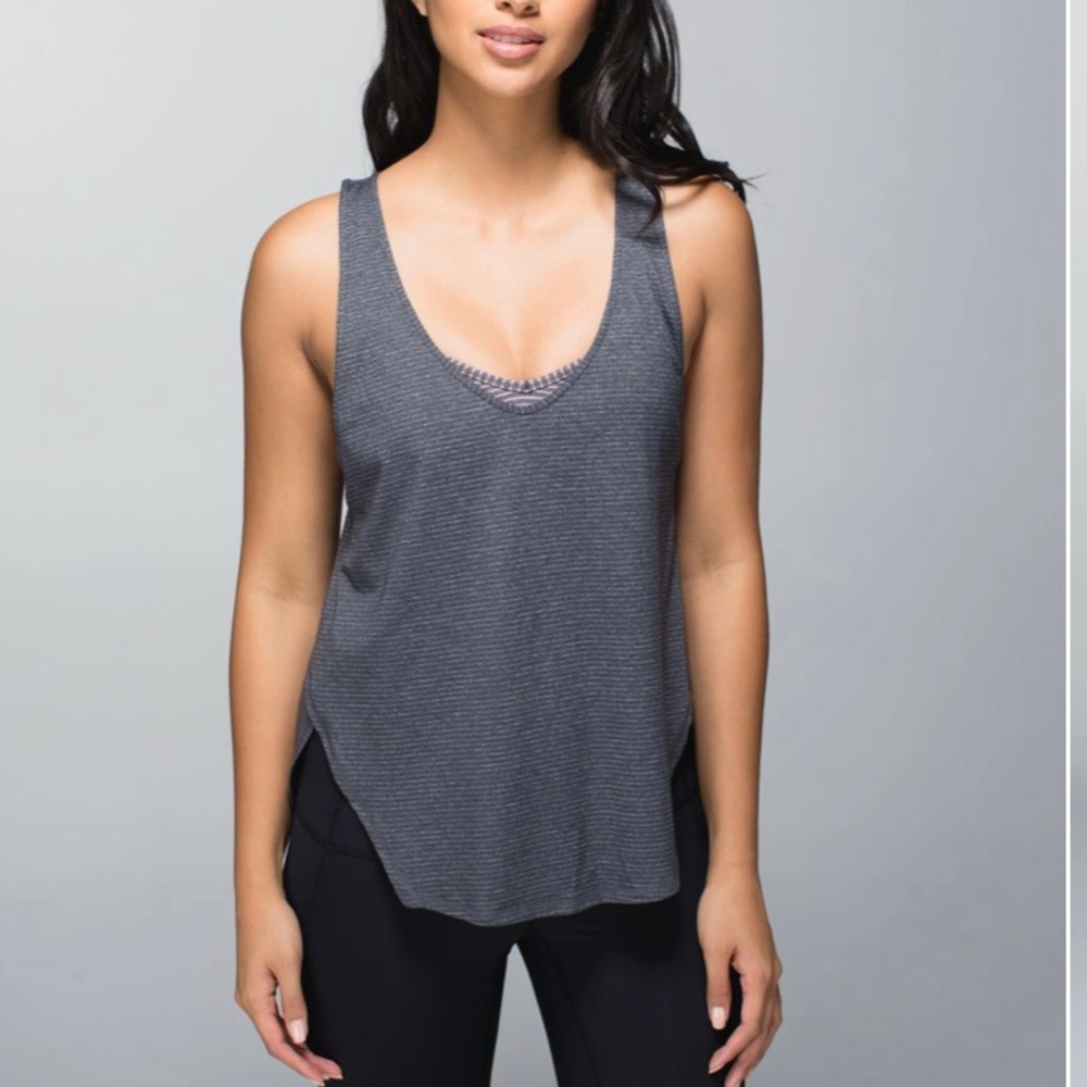 Lululemon Seek The Heat Striped Tank Top Heathered Deep Coal / Hyper Stripe 6